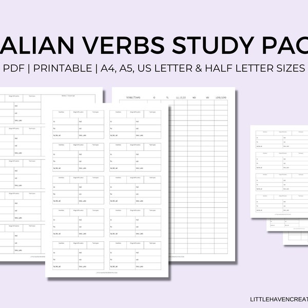 Italian Verb Practice | Study and Practice Pack | Conjugation Tables | Templates | Portrait Vertical | Learn Italian | Language Hacks