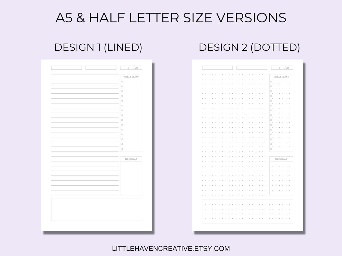 Language Note Taking Template | Lined & Dotted | 4 Sizes | A4, A5, US ...