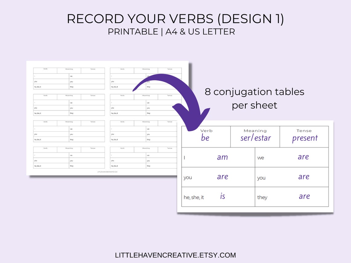 English Verb Practice Landscape Horizontal Verb Study and Practice Pack ...