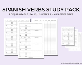 Spanish Verb Practice | Study and Practice Pack | Conjugation Tables | Practice Templates | Portrait Vertical | Printable | Digital Download