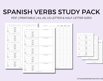 Spanish Verb Practice Pack | Study and Practice Templates | Conjugation Tables | Portrait Vertical | Printable | Digital Download