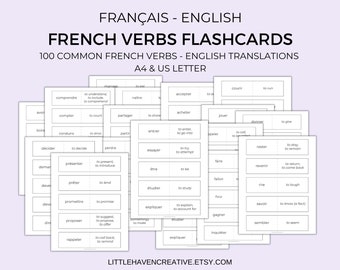 100 Common French Verbs Flashcards | Blank Flashcards Templates | Language Learning | French Hacks | Printable | Digital Download