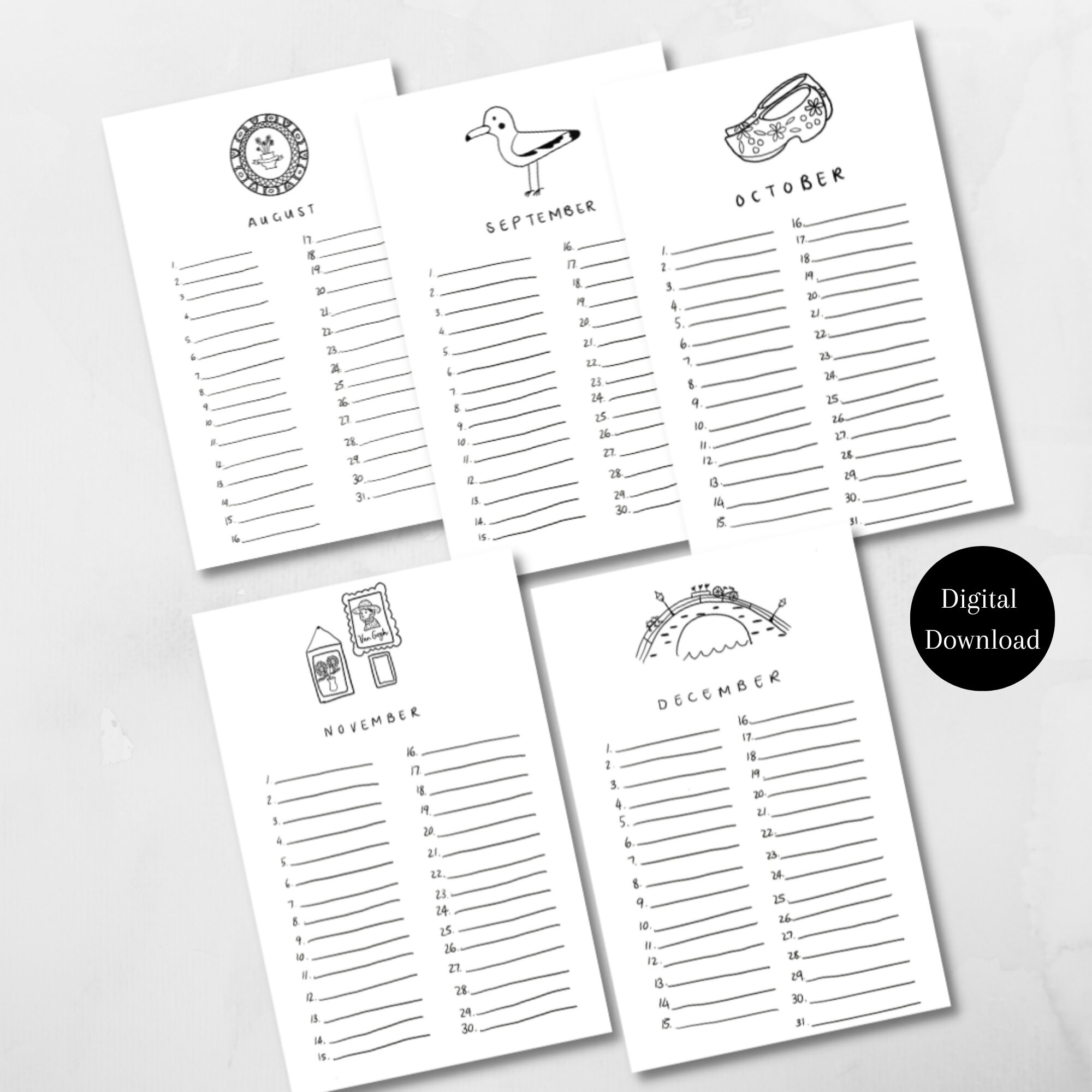 A4 Size Printable Calendar Minimalistic Hand-illustrated /PRINTABLE ...