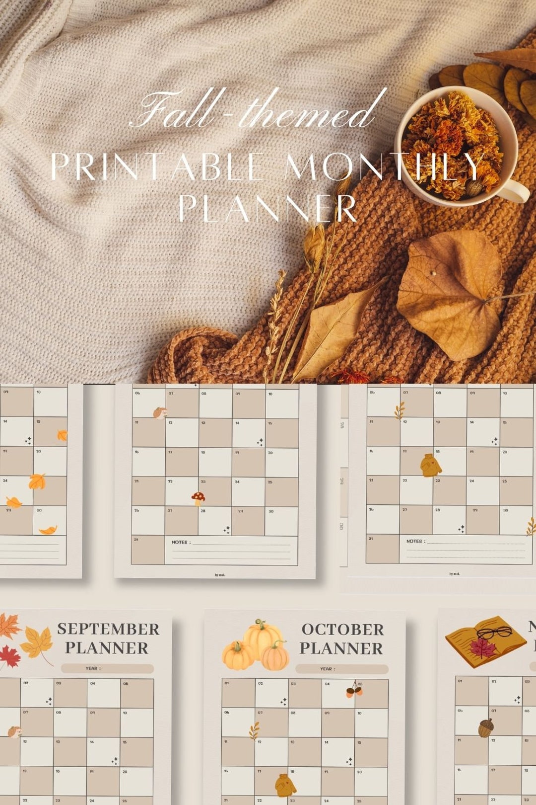Autumn Theme Planner / Printable Monthly Autumn Fall Planner Inserts ...