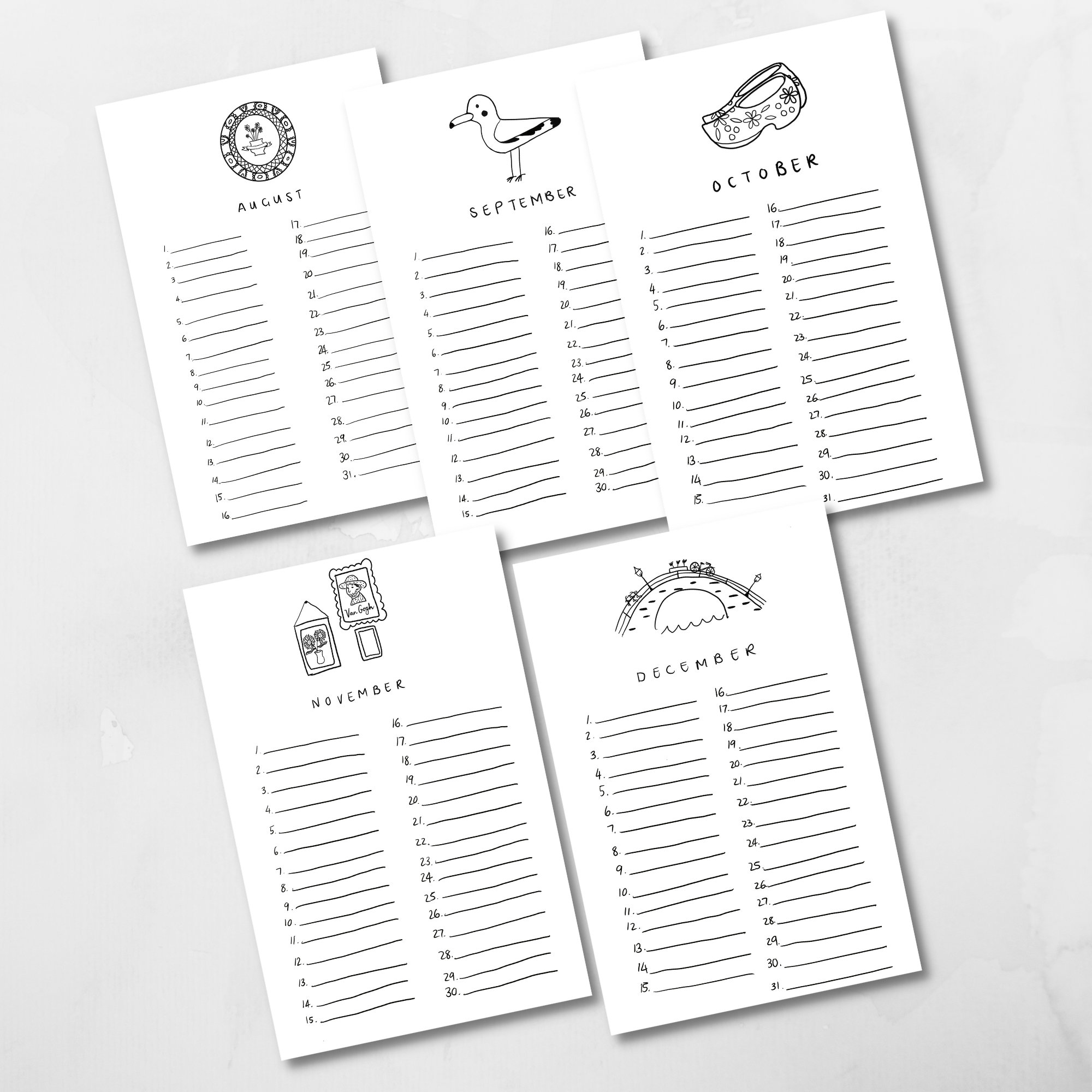 A4 Size Printable Calendar Minimalistic Hand-illustrated /PRINTABLE ...