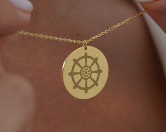 Personalized Rudder Necklace, 14k Gold Ship wheele Pendant, Boat wheele Charm, Nautical Gift, Seaman Wife Necklace, Sailors Girlfriend Gift
