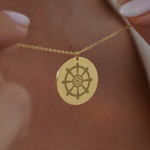 Personalized Rudder Necklace, 14k Gold Ship wheele Pendant, Boat wheele Charm, Nautical Gift, Seaman Wife Necklace, Sailors Girlfriend Gift