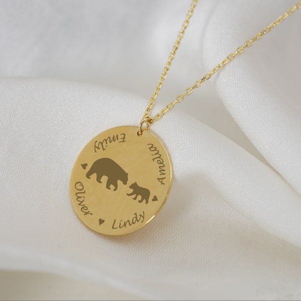 Personalized Mama Bear Necklace with Kids Name, Family Necklace, Kids Initials, Mothers Day Gift for Mom Birthday Gift for Women Easter Gift
