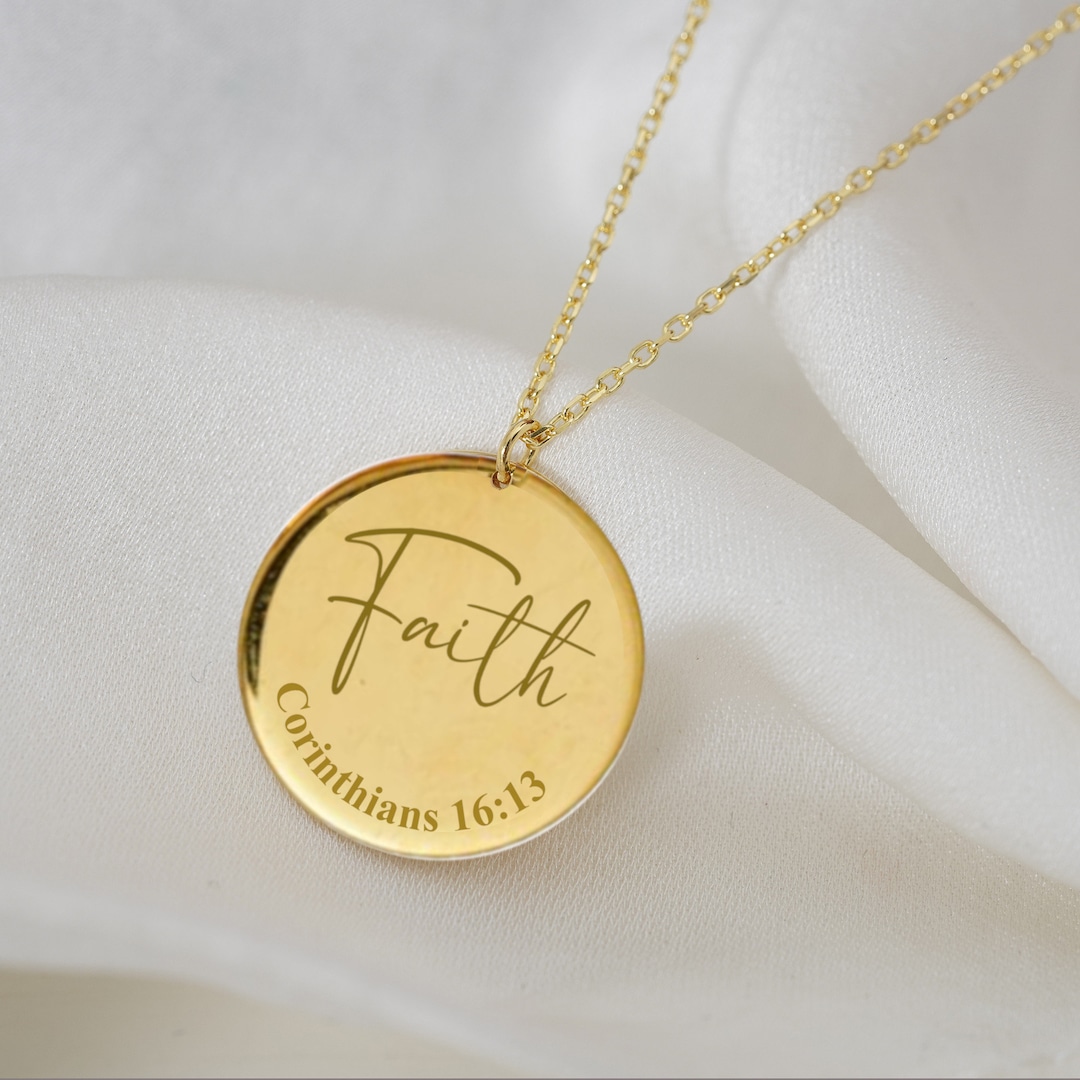 Faith Necklace for Women, 14k Gold Bible Verse Scripture Necklace
