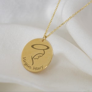 Personalize Virgin Mary Necklace, 14K Gold Mother Mary Necklace, Miraculous Mary Charm, Easter Gift for Her, Religious Christian Jewelry