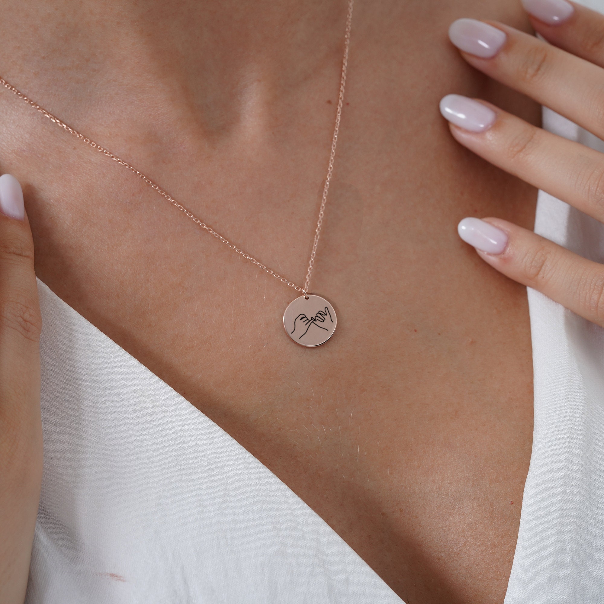 Pinky Promise Necklace Personalized Necklace for Her Pinky Swear Friendship Necklace Best Friend Gifts Disc Necklace Coin Charm Pendant