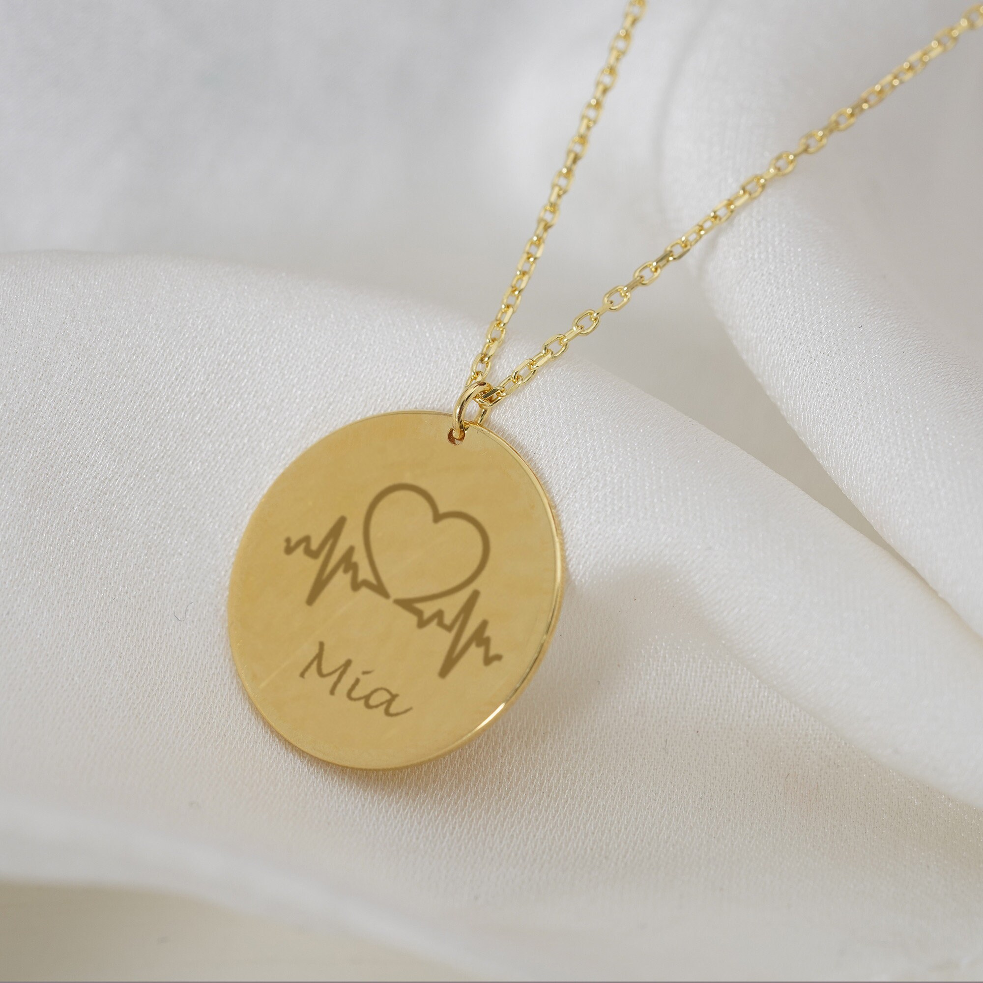 Personalize Heart Beating Sign Disc Necklace Custom Lovers - Etsy