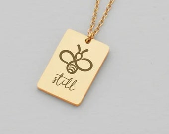 Personalized Be Still Necklace,  Bee Necklace, Psalm Jewelry, Religous Gift, Summer Jewelry, Personalized Gifts, Wedding Gift for Her, Wife