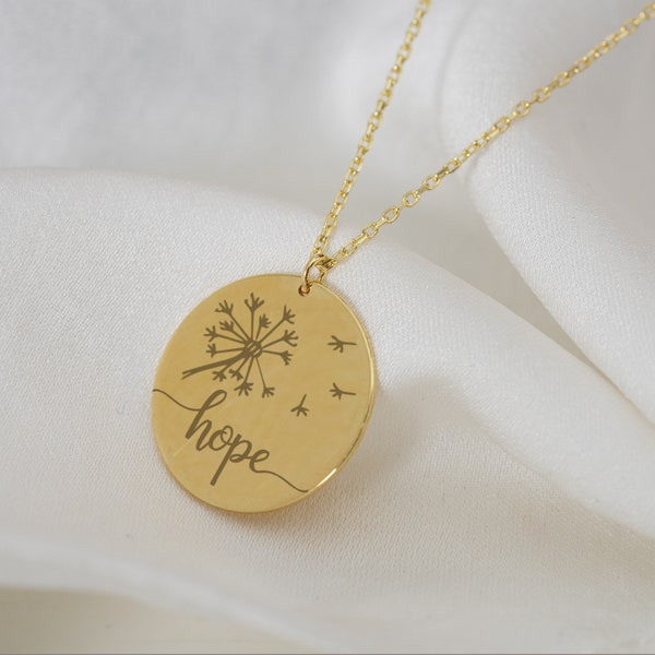 Hope Necklace for Women, 14k Gold Faith Necklace, Inspritional Jewelry, Religious Gift for Her, Christian Necklace, Dandelion, Easter Gift