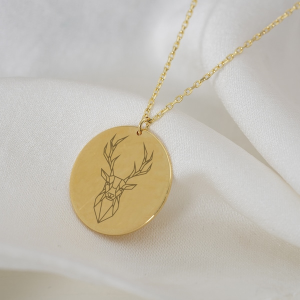Personalized Deer Necklace for Her, Deer Name Necklace, Custom Deer Pendant, Deer Lover Jewelry, Deer Charm, Animal Necklace, Gift for Dear