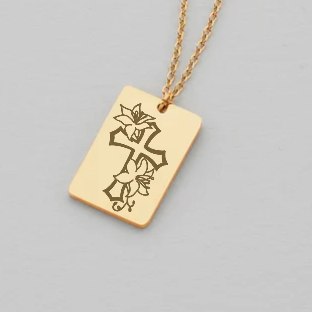 Custom 14k Gold Flower Cross Necklace Cross With Flower Etsy