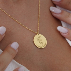 Name Birth Month Flower Necklace, Custom Floral Necklace, Personalized Birth Flower Necklace, Engraved Flower Necklace, Valentines Day Gift