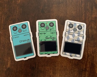 Guitar Pedal Stickers: Chorus, Tremolo, Delay - Vinyl Laptop Stickers