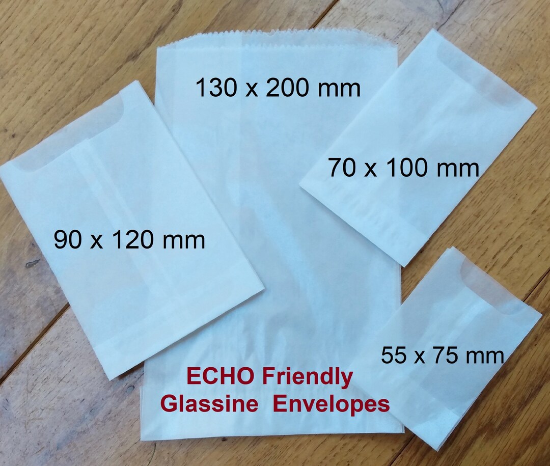 ECOFRIENDLY Glassine Bags Envelopes Packets, Four Sizes Weddings