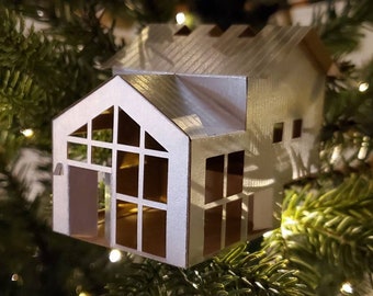 3D Paper House SVG, Modern Barn with Split-Level, Holiday Ornament and Decor