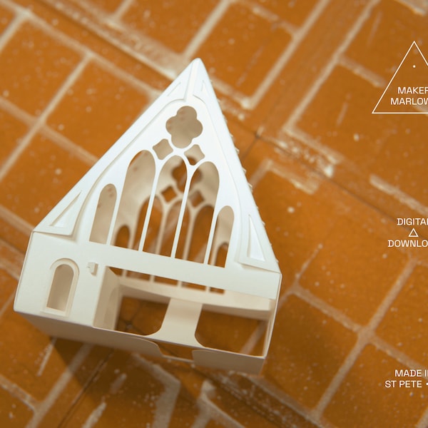 3D Paper House SVG, Gothic Style A-Frame Cabin with Stair, Holiday Ornament and Decor