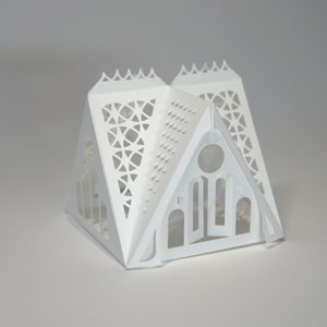 3D Paper House SVG, Gothic Style A-Frame Cabin Greenhouse, Holiday Ornament and Decor
