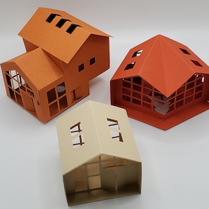 Pakiet 3D Paper House SVG, Nowoczesna stodoła, Dwupoziomowa nowoczesna stodoła i podwójna nowoczesna stodoła - ozdoba i wystrój świąteczny