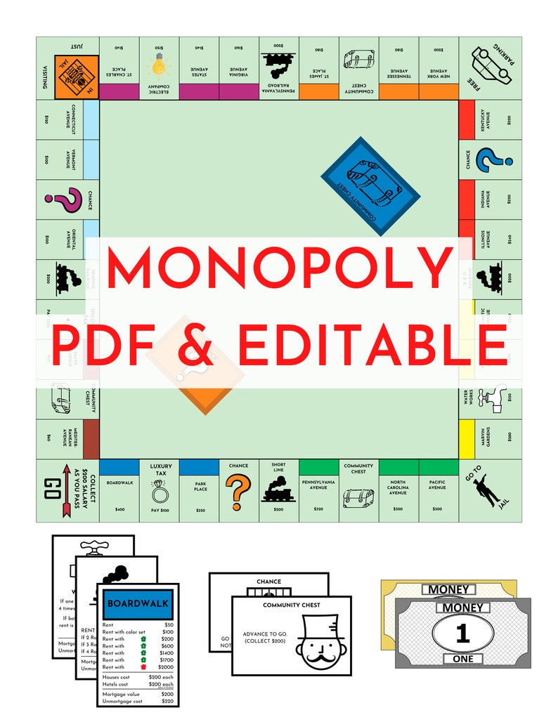 Printable Monopoly PDF Editable In Canva Etsy