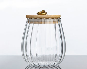 Glass Tea Canisters Tea Jars Kitchen Storage Jars Melon Wood Lid Caddy Salt Cellar 675 ml Trapezoid 575ml - - Multi-Functional