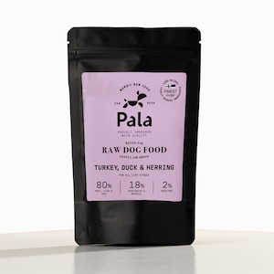 Raw dog food, 100% natural TURKEY, DUCK & HERRING Nordic Pala raw dog food, 100g high quality, gently air-dried raw pet food, Recipe 6