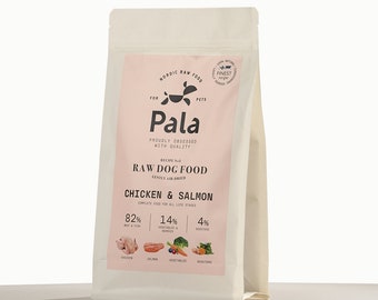 Nourriture crue pour chiens, LIVRAISON GRATUITE 1 kg, 100 % naturelle, poulet et saumon, nourriture crue pour chiens Nordic Pala de haute qualité, nourriture crue pour animaux de compagnie séchée à l'air libre, recette 2