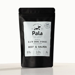 Raw dog food, 100% natural BEEF AND SALMON Nordic Pala raw dog food, 100g  high quality, gently air-dried raw pet food, Recipe 3