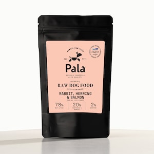 Raw dog food, 100% natural RABBIT, HERRING, SALMON Nordic Pala raw dog food, 100g  high quality, gently air-dried raw pet food, Recipe 4