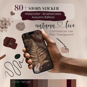 Stickers voor herfstverhalen | Commercieel gebruik | IG | png | Esthetische penseelstreken Beige Taupe Bruin Groen Rood | Boho herfstclipart | Downloaden