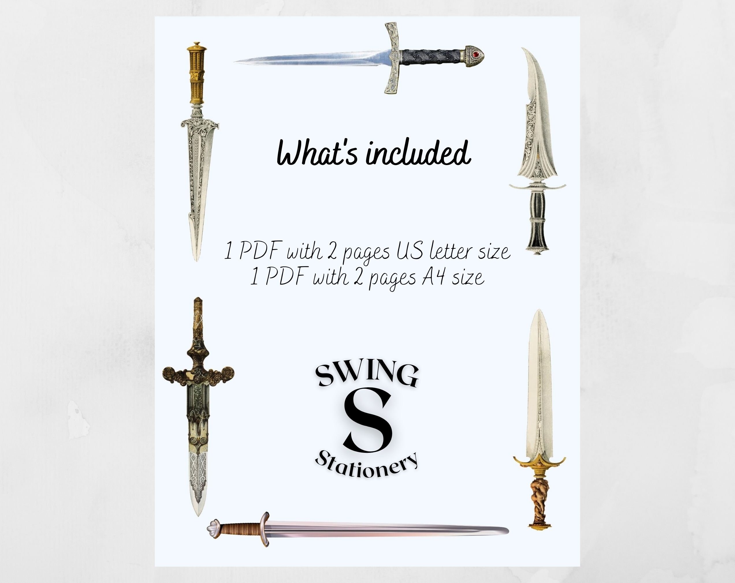 Knives Printable Writing Paper, Daggers Note Paper, Sword Stationery ...