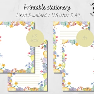 Easter printable writing paper, printable easter egg paper, downloadable note paper, printable letterhead colors, US and A4 springtime paper