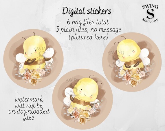 Cute Bee PNG Clipart, Kawaii Bee Stickers (Digital Download)