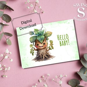 Tarjeta imprimible de bienvenida para bebé, tarjeta de baby shower, tarjeta de bebé nuevo, tarjeta imprimible de mandrágora de bebé, tarjeta de nuevo padre, tarjeta de baby shower de género neutro