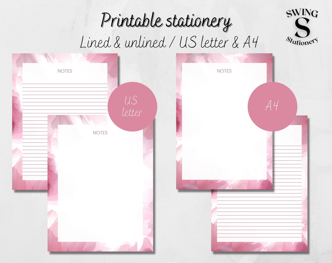 Pink Printable Writing Paper, Pastel Pink Flowery Downloadable Note ...