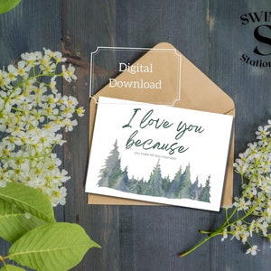 Druckbare Karte, Ich liebe dich weil Karte, lustige digitale Karte, sofortiger Download 7x5 Karte, lustige druckbare Karte, du machst das Leben weniger elend