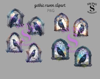 Raven window png, gothic raven clipart, crow clipart, gothic window art, nevermore