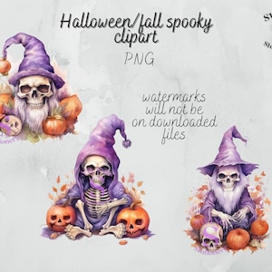 halloween clipart, skeleton and skull clipart, purple and orange clipart, horror clipart, spooky clipart, scary clipart