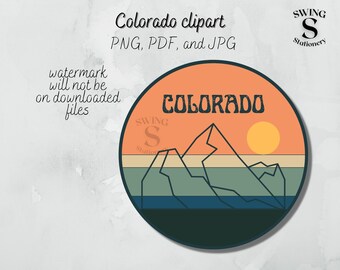 Colorado berg clipart, berg sublimatie, CO bergen, retro look berg png, berg scène afbeelding, afdrukbaar Colorado ontwerp 3
