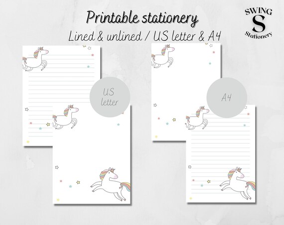 unicorn printable writing paper downloadable unicorn doodle etsy
