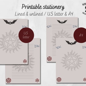 Printable Supernatural stationery, Sam and Dean stationery, Winchester bros digital paper, Castiel, Crowley, Supernatural PDF