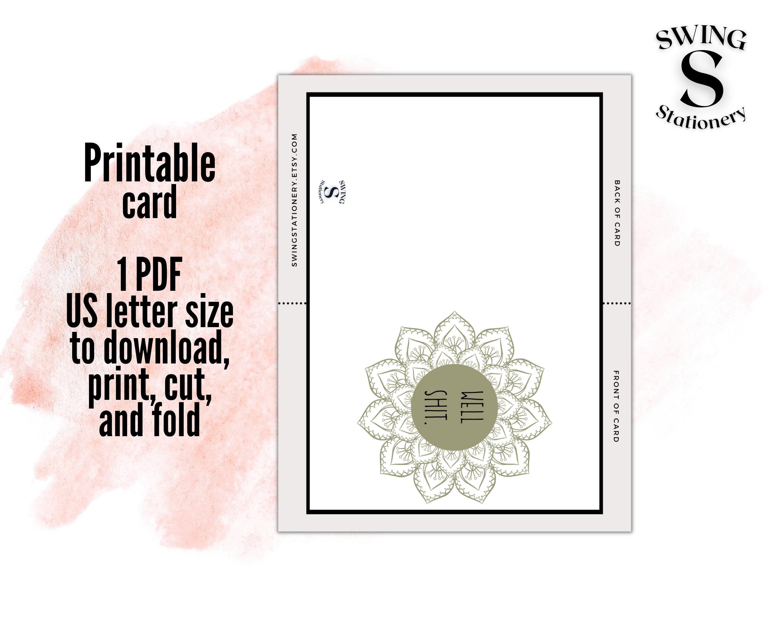 Printable Card, Well Shit, Boho Print Card, Sympathy Card, Retirement ...
