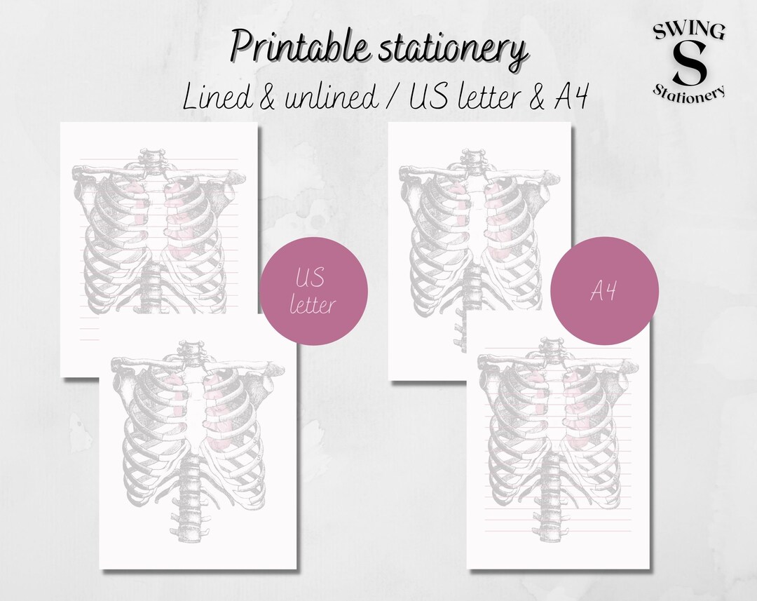 Printable Rib Cage Template.pdf Ribcage Printable Writing Paper, Downloadable Pink Ribcage Note Paper ...