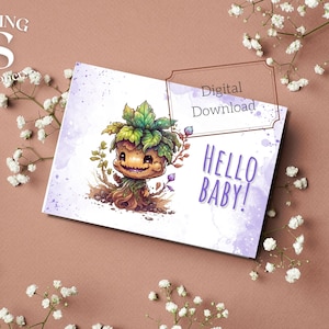 Welcome baby printable card, baby mandrake printable card, baby shower card, new baby card, new parent card, gender neutral baby shower card