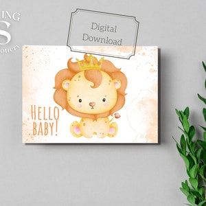 Willkommen Baby druckbare Karte, Baby-Dusche-Karte, neue Baby-Karte, Baby Löwe druckbare Karte, neue Eltern-Karte, orange Baby-Dusche-Karte