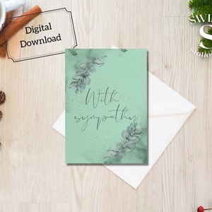 Printable sympathy card, green condolence card, digital sympathy card, digital download